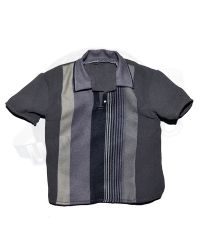 Black 8 Studios Tony Soprano (The Sopranos): Oversized Striped Bowling Shirt (Gray)