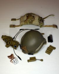 Mini Times US Navy SEAL Team Six: A-Frame Ballistic Helmet With Cover (MultiCam), GPNVG-18BNVS Night Vision Goggles, HD Camera & MPLS LED Light
