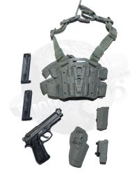 Toys Soldier Beretta Pistol Handgun With Drop Leg Holster, Two Magazines & Pouches (Gray)