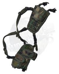 Toy Soldier Modern Military Woodland Camouflage Assault Riggers Belt With Suspenders & Pouches
