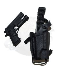 Barrack Sergeant PMC US Private Military Contractor Expo Exclusive Pistol Handgun With Tac Light & Drop Leg Holster (Black)