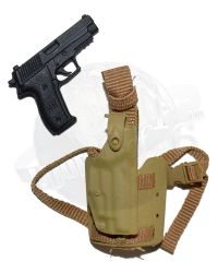 Barrack Sergeant PMC US Private Military Contractor Expo Exclusive Pistol Handgun With Tac Light & Drop Leg Holster (Tan)