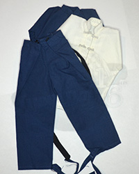 Finely Tailored Custom Kung Fu Uniform (White Shirt, Jacket & Trousers, Blue)